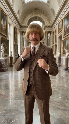 Art museum scene with the fictional Jean-style gentleman